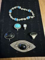 Vintage 925 Sterling Silver Jewellery Lot Rings Brooch Bracelet Turquoise 56.59g