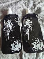 2x 500ml Collapsible Reusable Plastic Water Bottle Black/White Splatter + Clip