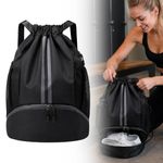 Sports Backpack Gym Bag Waterproof PE Backpack Drawstring with Shoe Compartment
