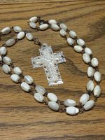 Antique Mother of Pearl Rosary Carved MOP Crucifix Vintage Catholic