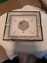 Porcelain Square Ashtray In Style Of Limoges "Louveciennes" Pattern