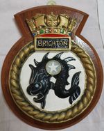 HMS Brighton - Ship Crest Plaque Badge– Hand-Painted, Solid Mahogany Mount, 488g