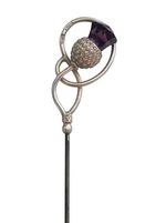 Antique Charles Horner Sterling Silver Amethyst Thistle Hat Pin Chester 1907