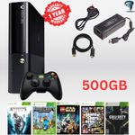 Xbox 360 E  Microsoft 500GB Gloss Black Kit HDMI Cable Refurbished + 5 Games