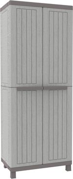 2-Door Storage Cabinet w/ Inner Shelves, Grey Plastic Storage w/ Wooden Texture