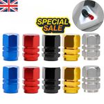 X 4 Tyre Valve Dust Caps Hex Car Bike Motorcycle Alloy UK Seller FITS ALL CARS.