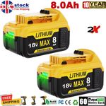 2x For DeWalt Battery 18V 8.0Ah Li-ion Slide DCB182 DCB184 DCB200 DCF887 DCB206