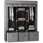 HOMCOM Large Fabric Wardrobe Closet 2 Rails, 5 Shelves 3 Drawers, Dark Grey