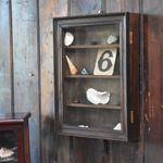 Antique Oak Collectors Cabinet Shallow Bathroom Wall Display Cupboard