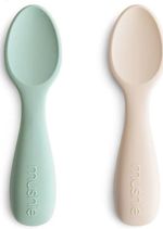 Mushie Baby Starter Learning Spoons, BPA-Free Silicone, Blue & Ecru