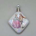 Vintage Iridescent Porcelain Perfume Bottle Flask – Hand Painted Regency Couple