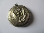 Antique make up compact with mirror lily of the valley - Chatelain/pendant
