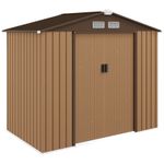 Outsunny 7 x 4ft Garden Shed Storage w/ Foundation Kit, Vents, Light Brown