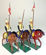 Please Read Three x Mounted Lancers. One missing flag. Metal 54mm Scale Unboxed