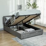 HOMCOM King Size Bed Frame with Storage and Adjustable Velvet Headboard