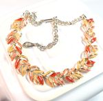 Vintage Orange Leaf Necklace Mid Century Abstract Cocktail Evening Jewelry