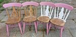 Vintage Set of 4 Pine Beech Bullseye Back Farmhouse Dining Chairs