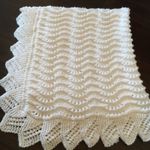 Hand Knitted White Baby Shawl Blanket Baby Shower Gift New Born 34’ x 36 ’ New