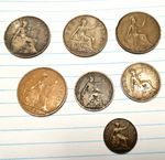 British Pre-Decimal Coin Bundle, 1928 Penny, 1907 Halfpenny, 1909 Farthing