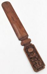 CHINESE CANTON ANTIQUE CARVED SANDALWOOD LETTER OPENER / PAGE TURNER C19TH