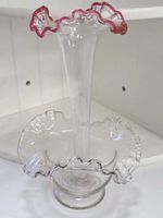 Vintage Imperial Glass Crocheted Edge Crystal Centerpiece Vase Elegant Design