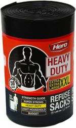 Hero Heavy Duty Bin Bags 100l Refuse Sacks Extra Strong Extra Large Roll of 50