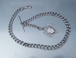 Antique Heavy Silver Albert Pocket Watch Chain & Silver Fob 62 grams