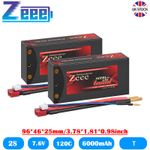 2x Zeee 7.6V 2S Shorty Lipo Battery 6000mAh 120C 4mm Bullet to T Plug for RC Car