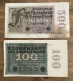 2 X Germany Banknotes. 100 & 500 Million Mark. Dated 1923