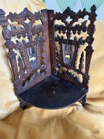 Vintage Folk Art Carved Wooden Fretwork Corner Mirror/Shelf Folding