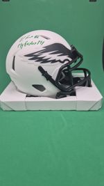 DeVonta Smith Signed Eagles Mini Helmet Inscribed "Fly Eagles Fly" Beckett COA 