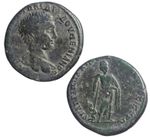 Roman provincial coin of junior emperor Diadumenian. Nicopolis.  Asklepios rev.