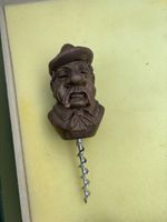 Vintage Wooden Wall Corkscrew with Carved Man's Head Design Unique Collectible