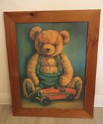 Vintage Style Teddy Bear Print Pine Effect Wood Frame 74 x 59cm Nursery Wall Art