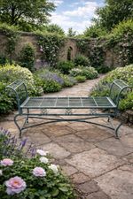 Vintage Metal Garden Bench Patio Outdoor Seat Rustic Iron Bench 135cm Blue Grey