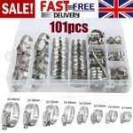 101-Pcs Assorted Stainless Steel Hose Clamp Kit With No Driver Jubilee Clips Set