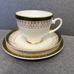 Vintage Royal Grafton Tea Cup Saucer Plate Trio Green Majestic Fine Bone China 
