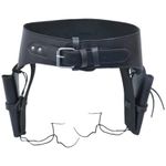 COWBOY Western Revolver double Gun Holster BLACK Genuine Leather Ammo Loops Belt