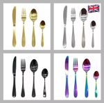 Stainless Cutlery Steel Sets Spoon ForkDinner 8,16,24.32 Gold RainbowChristmas