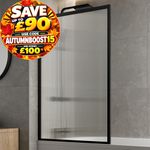 Matt Black Over Bath Shower Screen Fluted Glass Square Frame Reversible 800mm