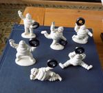 Set of 6 Cast Iron MICHELIN MEN Bibendum With Tyres Ornaments