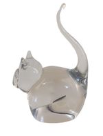 VINTAGE ART GLASS CRYSTAL PAPERWEIGHT CAT FIGURINE ARTIST SIGNED