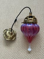 ANTIQUE ART NOUVEAU OPALESCENT CRANBERRY GLASS PENDANT LIGHT LAMP SHADE VASELINE