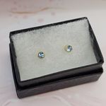 9ct Yellow Gold Aquamarine Bezel Stud Earrings Boxed