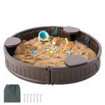 Sandbox with Cover Round Sand Box HDPE Sand Pit Outdoor Backyard Ages 3-12