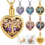 Tree of Life Crystal Heart Urn Keepsake Pendant Memorial Necklace For Ashes Gift