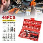 46pcs Spanner Socket Set 1/4" Drive Ratchet Wrench Mechanic Tool Kit & Case