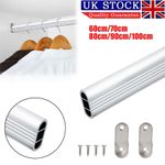 Oval Rail 30x15 Wardrobe Pole Hanging Tube Bar Clothes Storage Chrome + Fittings