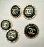 6 Authentic Vintage Chanel Buttons - Brushed Matte Gold & black, Gold CC 21mm