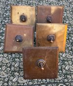SET 5 ANTIQUE/VINTAGE SALVAGED SQUARE BRASS SCREWLESS TOGGLE LIGHT SWITCHES